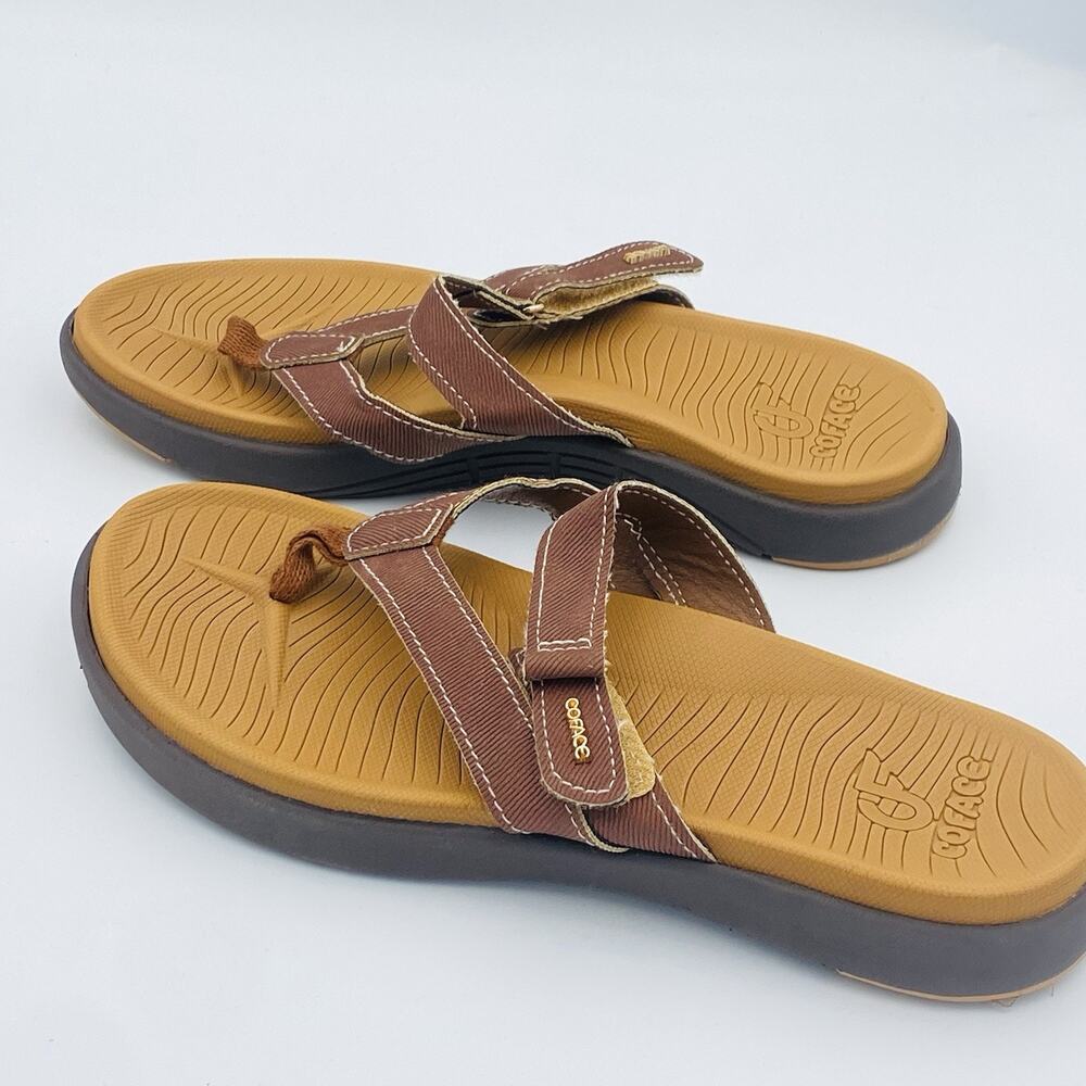 COFACE Thong Slip On Sandals Brown Logo Orthopedic Womens US 7 Arch Support